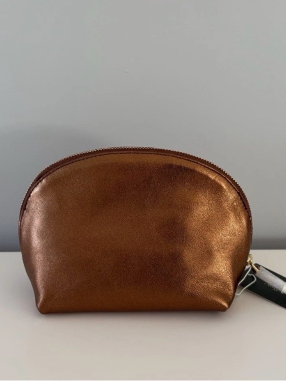 Vera Bradley NWOT Mini Dome Cosmetic/Makeup Bag in Leather BRONZE METALLIC